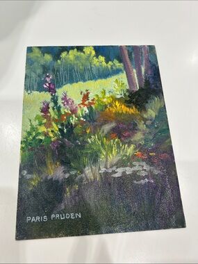 Signed Floral Landscape Canvas Art - Green & Purple